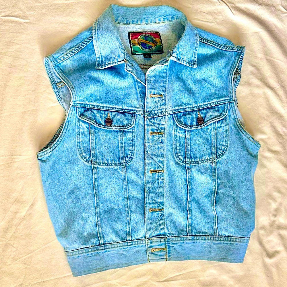 Vintage Structure Denim Vest - Light Wash - Size XL